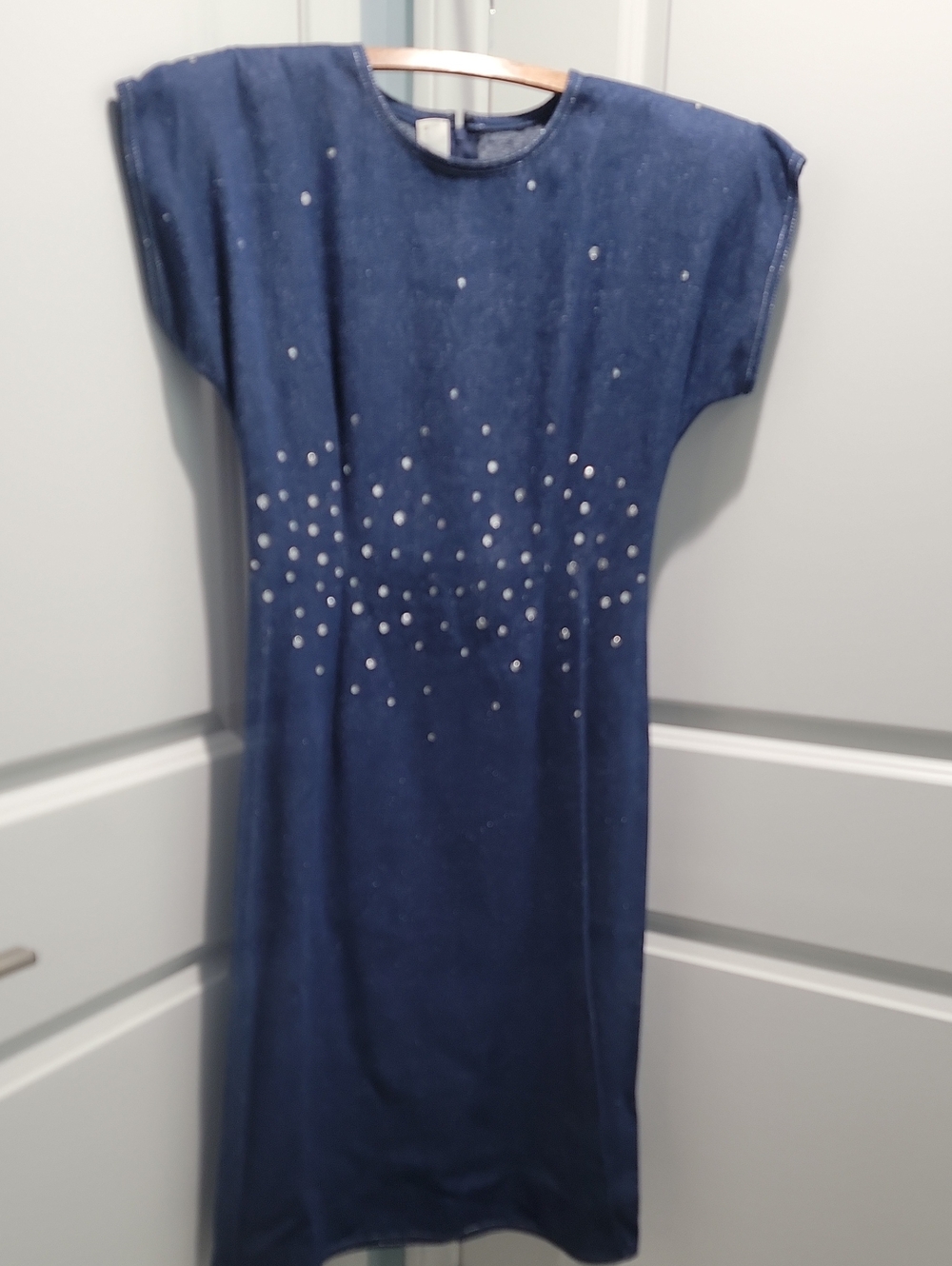 Vtg. Bonavitacola Denim Rhinestone Studded Shift Dress